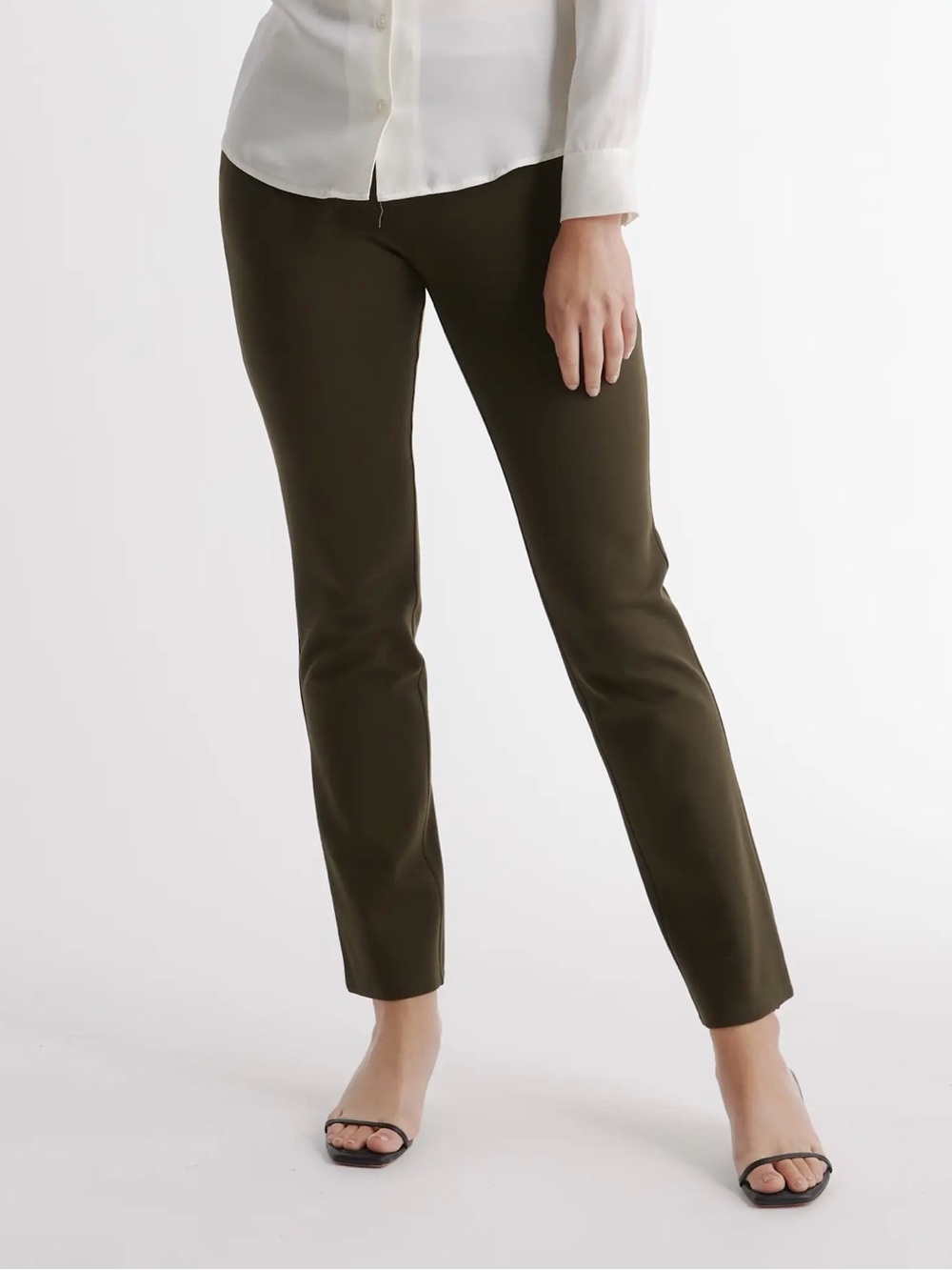 Quince Olive Green Ultra Stretch Pull-On Ponte Straight Leg Pants - M Tall